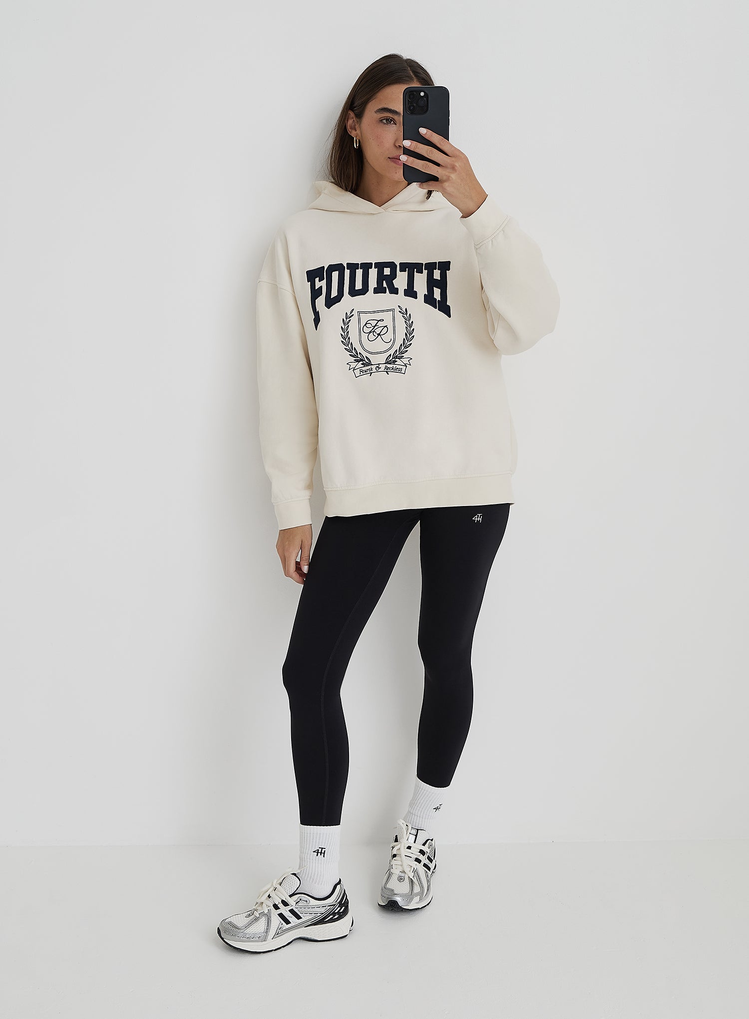 Cream Fourth Varsity Emblem Oversized Hoodie